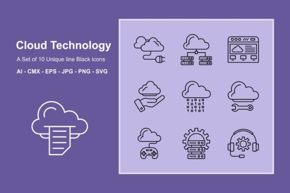 Cloud Technology Line Black Icon Set Review