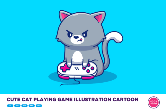 Cute Cat Playing Game Illustration: Graphics for Playful Branding