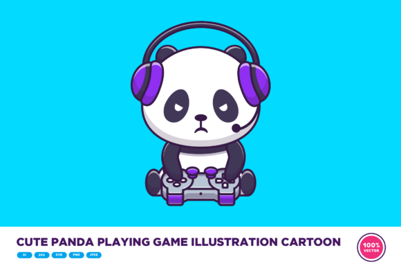 Cute Panda Playing Game Illustration for Modern Graphics