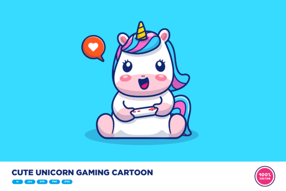 Cute Unicorn Gaming Cartoon: Graphics for Fun Illustrations