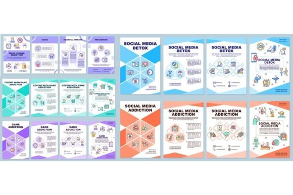 Game Addiction Brochure Template Set for Modern Graphics