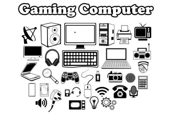 Gaming Computer Elements Set Vector Art Graphics Freebies