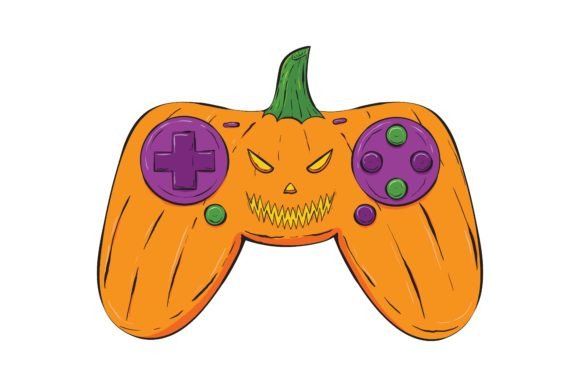 Halloween Pumpkin Video Game Controller Graphics & Illustrations