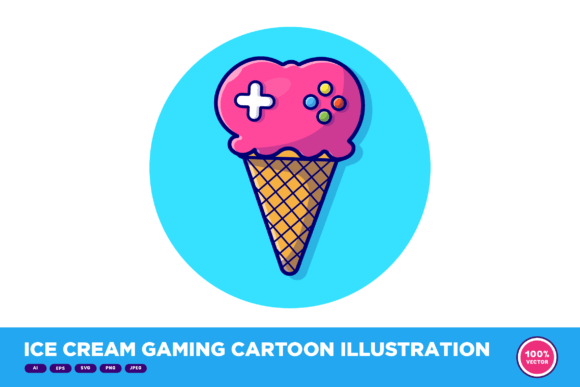 Ice Cream Gaming Cartoon Illustration for Graphics and Illustrations